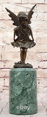 Art Nouveau Style Bronze Fairy Woman Statue on Marble Base, Sculpture