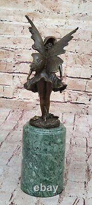 Art Nouveau Style Bronze Fairy Woman Statue on Marble Base, Sculpture