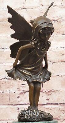 Art Nouveau Style Bronze Fairy Woman Statue on Marble Base, Sculpture