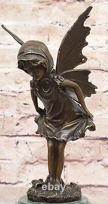 Art Nouveau Style Bronze Fairy Woman Statue on Marble Base, Sculpture