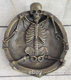 Art Nouveau Style Bronze Skull Figurine Vintage Ashtray In Love Opener