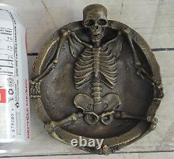 Art Nouveau Style Bronze Skull Figurine Vintage Ashtray In Love Opener