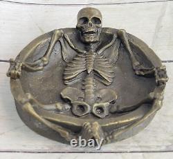 Art Nouveau Style Bronze Skull Figurine Vintage Ashtray In Love Opener