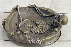 Art Nouveau Style Bronze Skull Figurine Vintage Ashtray In Love Opener