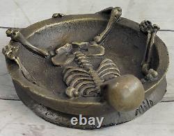 Art Nouveau Style Bronze Skull Figurine Vintage Ashtray In Love Opener