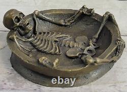 Art Nouveau Style Bronze Skull Figurine Vintage Ashtray In Love Opener