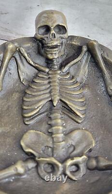 Art Nouveau Style Bronze Skull Figurine Vintage Ashtray In Love Opener