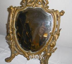 Art Nouveau Style Bronze Tabletop Psyche Mirror with Decorative Morning Glory Design and Beveled Glass