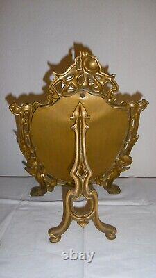 Art Nouveau Style Bronze Tabletop Psyche Mirror with Decorative Morning Glory Design and Beveled Glass