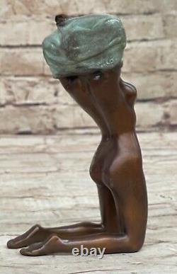 Art Nouveau Style Bronze of a Young Girl Holding Her Dress by Artist Milo