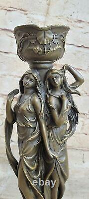 Art Nouveau Style Double Maiden Statue Bronze Sculpture Handcrafted Gift