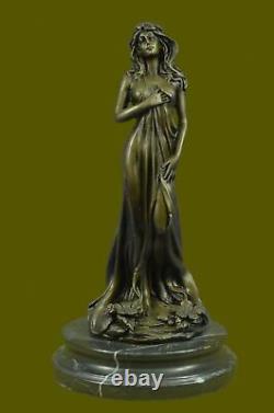 Art Nouveau Style Earth Goddess Bronze Sculpture with Marble Base Figurine
