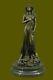 Art Nouveau Style Earth Goddess Bronze Sculpture With Marble Base Figurine