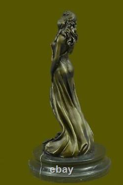 Art Nouveau Style Earth Goddess Bronze Sculpture with Marble Base Figurine