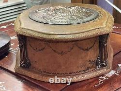 Art Nouveau Style Empire Wood Embossed Leather Copper Repoussé Jewelry Box
