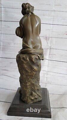 Art Nouveau Style Font Chair Pheasant Girl Worker Bronze Sculpture Figurine