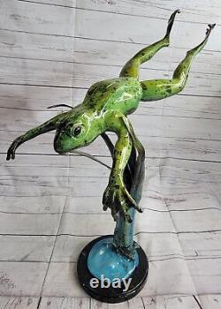 Art Nouveau Style Frog Faun Decorative Bronze Sculpture Signed
