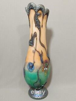 Art Nouveau Style Glass Artists Guyot & Aconito Iridescent Glass Paste Vase