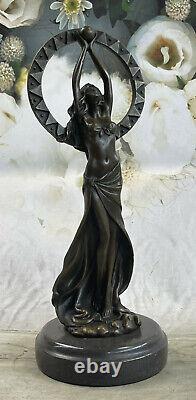 Art Nouveau Style Handmade Classic Sexy Girl Bronze Marble Sculpture.