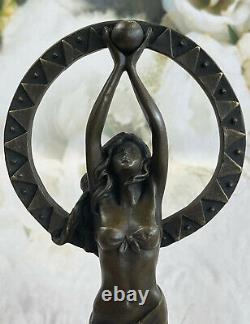 Art Nouveau Style Handmade Classic Sexy Girl Bronze Marble Sculpture.