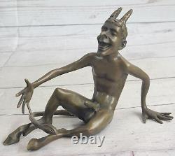 Art Nouveau Style Male Satyr Bronze Sculpture by Milo Nude Statue Figurine