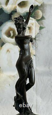 Art Nouveau Style Nude Nymph Bronze Bookend Sculpture Marble Base