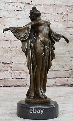 Art Nouveau Style Nude Woman Awakening Bronze Sculpture Cast Marble Base