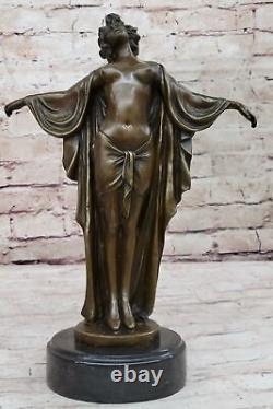 Art Nouveau Style Nude Woman Awakening Bronze Sculpture Cast Marble Base