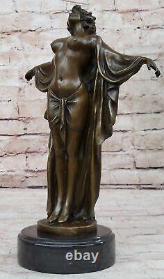 Art Nouveau Style Nude Woman Awakening Bronze Sculpture Cast Marble Base