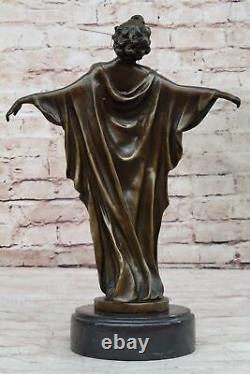 Art Nouveau Style Nude Woman Awakening Bronze Sculpture Cast Marble Base