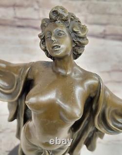 Art Nouveau Style Nude Woman Awakening Bronze Sculpture Cast Marble Base