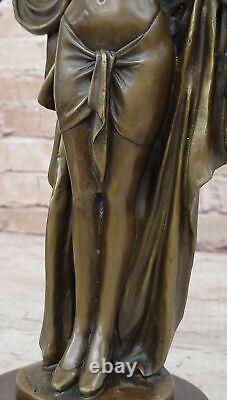 Art Nouveau Style Nude Woman Awakening Bronze Sculpture Cast Marble Base