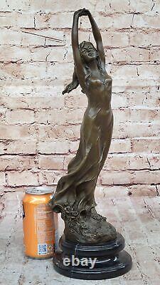 Art Nouveau Style Nude Woman Awakening Bronze Sculpture Cast Marble Base Deal