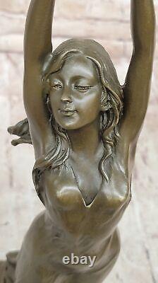 Art Nouveau Style Nude Woman Awakening Bronze Sculpture Cast Marble Base Deal
