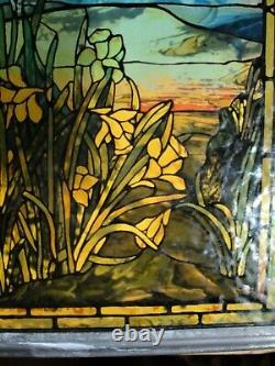 Art Nouveau Style Painted Glass Jonquilles Signed Amm Glasbild Tbe