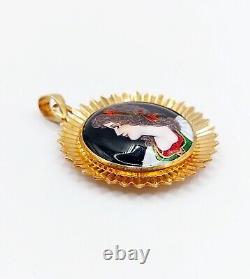 Art Nouveau Style Pendant Limoges 18k Rose Gold Enamel Plaque Young Girl