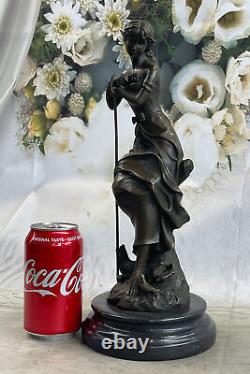 Art Nouveau Style Sexy Maiden Holding Rose Flower in Garden Bronze Statue