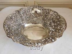 Art Nouveau Style Silvery Metal Basket Richly Decorated With Hardwood Rose