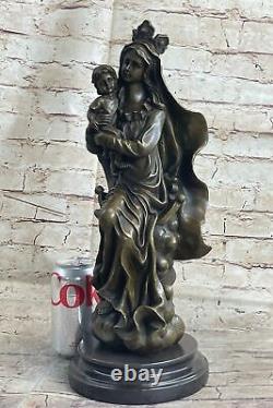 Art Nouveau Style Statue Sculpture Mother Mary Jesus Christ Deco Bronze No.