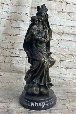 Art Nouveau Style Statue Sculpture Mother Mary Jesus Christ Deco Bronze No.