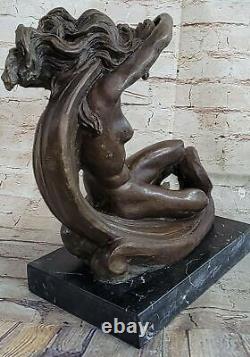 Art Nouveau Style Statue of a Mermaid Woman in Bronze Chair Venus Sculpture Eve Italian