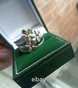 Art Nouveau Style Sterling Silver & Gold Modernist Flower Ring SIZE