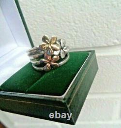 Art Nouveau Style Sterling Silver & Gold Modernist Flower Ring SIZE