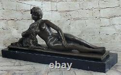 Art Nouveau Style Victorian Sculpture Woman Girl Sitting with Dog Bronze Chair