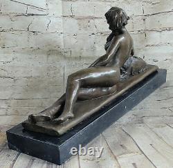 Art Nouveau Style Victorian Sculpture Woman Girl Sitting with Dog Bronze Chair