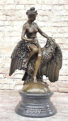 Art Nouveau Style Virgin Elegance with Eagle Bronze Sculpture by L. C. Buhots