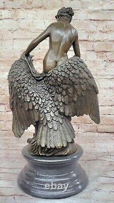 Art Nouveau Style Virgin Elegance with Eagle Bronze Sculpture by L. C. Buhots
