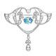 Art Nouveau Style White And Blue Zircon Brooch 925 Sterling Silver