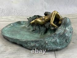 Art Nouveau Style Woman Lotus Statue Jewelry Tray Soap Business Card Holder Bronze