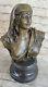 Art Nouveau Style Young Bronze Bust Statue Portrait Sculpture Home Decor